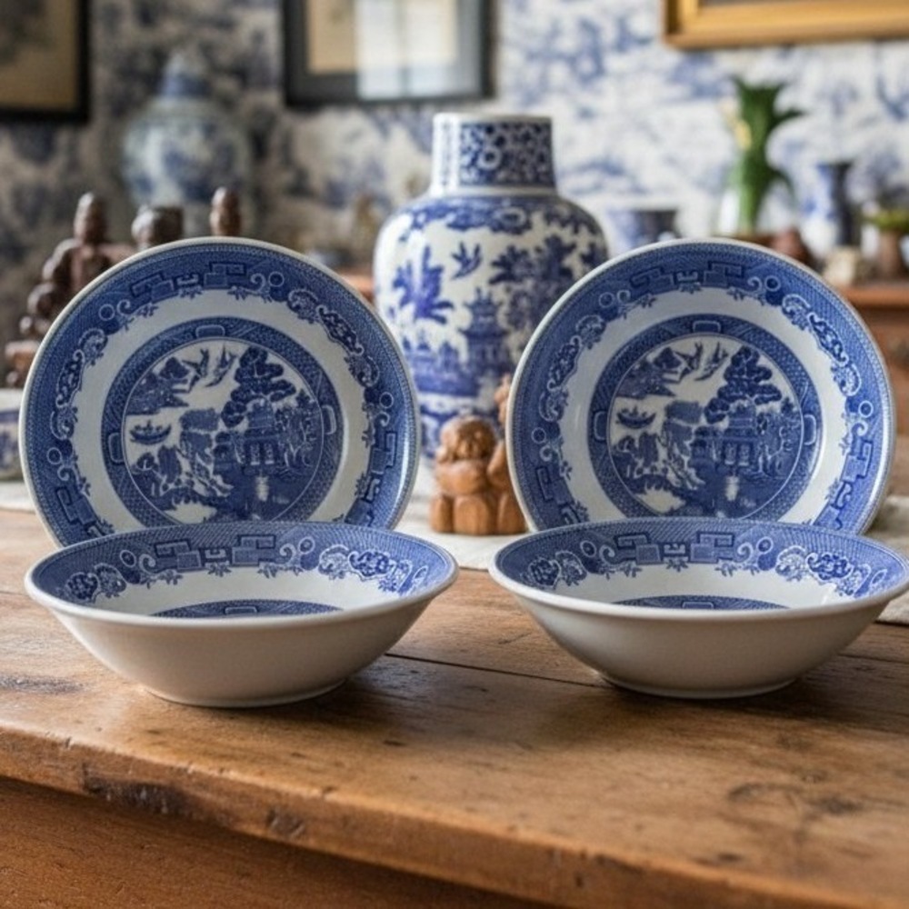 Johnson Bros Blue Willow Berry Bowls England 5" Set of 4